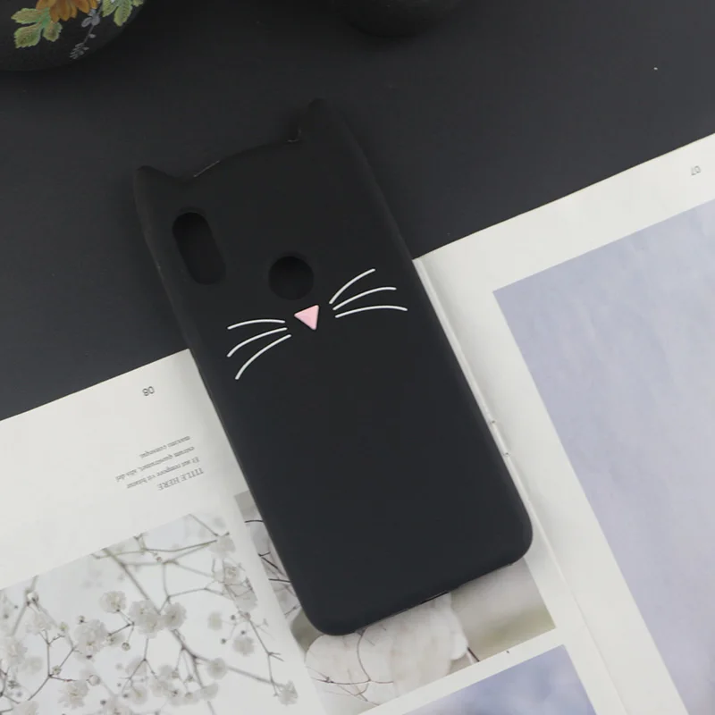 Милый 3D задняя панель из силикона чехол для huawei Y7 Y7Pro Y7Prime чехол Япония блеск с котом черной бородой крышка в виде кошечки с милыми ушками - Цвет: HuxuBlack