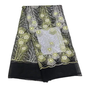 

Fashionable African lace Fabric Nigerian lace fabric with sequins 2019 High quality French sequin Net Lace Fabric HX340-1