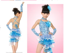 Stage performance red blue pink fashion rumba latin cha-cha dance dress tango samba 110-160cm professional girl child costume