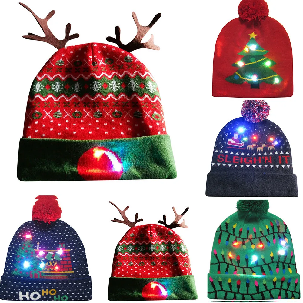 Novelty LED Light up Knitted Beanies Hat Boys Ugly Sweater Holiday Xmas