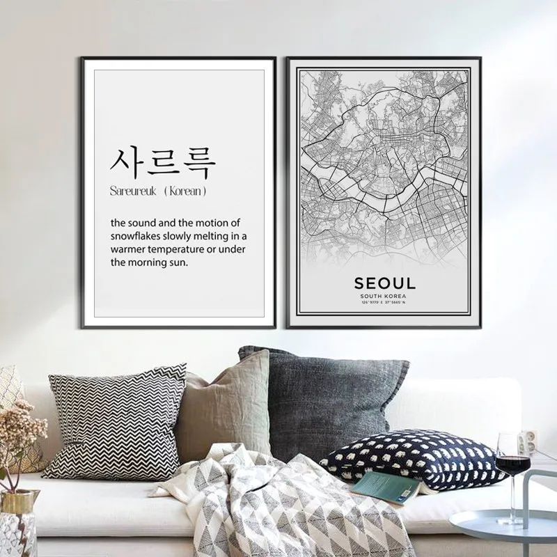 Us 2 68 52 Off Korean Map Sareureuk Definition Scandinavian Wall Art Canvas Painting Posters And Prints Pictures For Living Room Decor In Painting