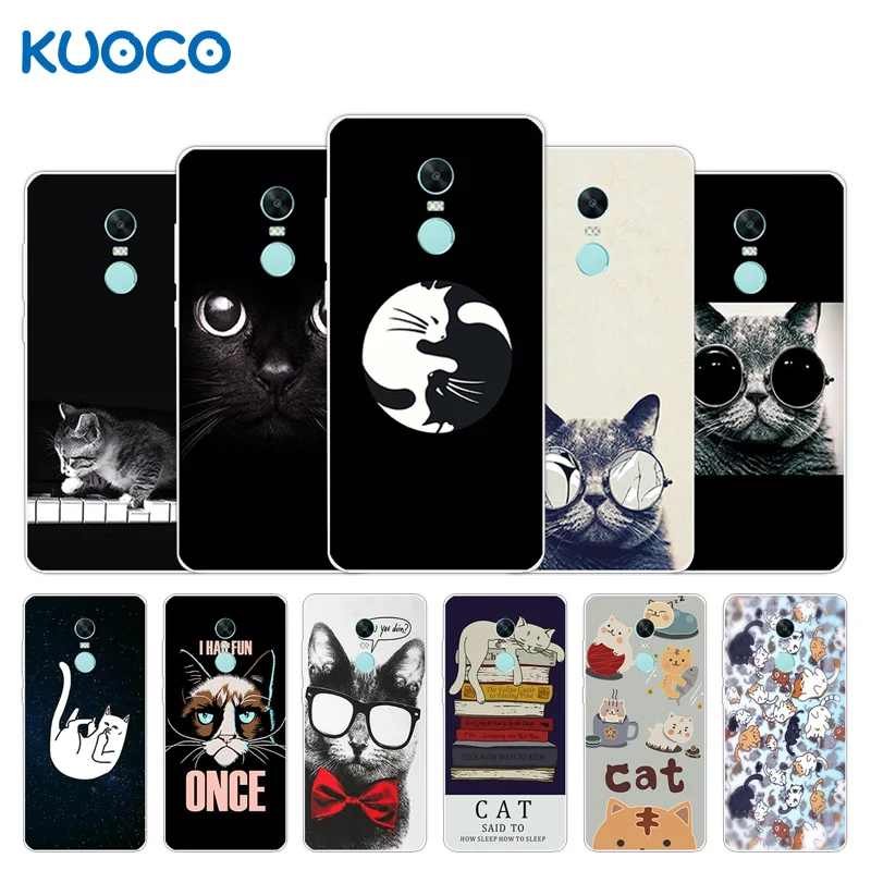 

5.5" Case For Xiaomi Redmi Note 4X Soft Silicone Clear TPU Cover Dif Cat Design Ultrathin Black Matte For Xiaomi Redmi Note4X