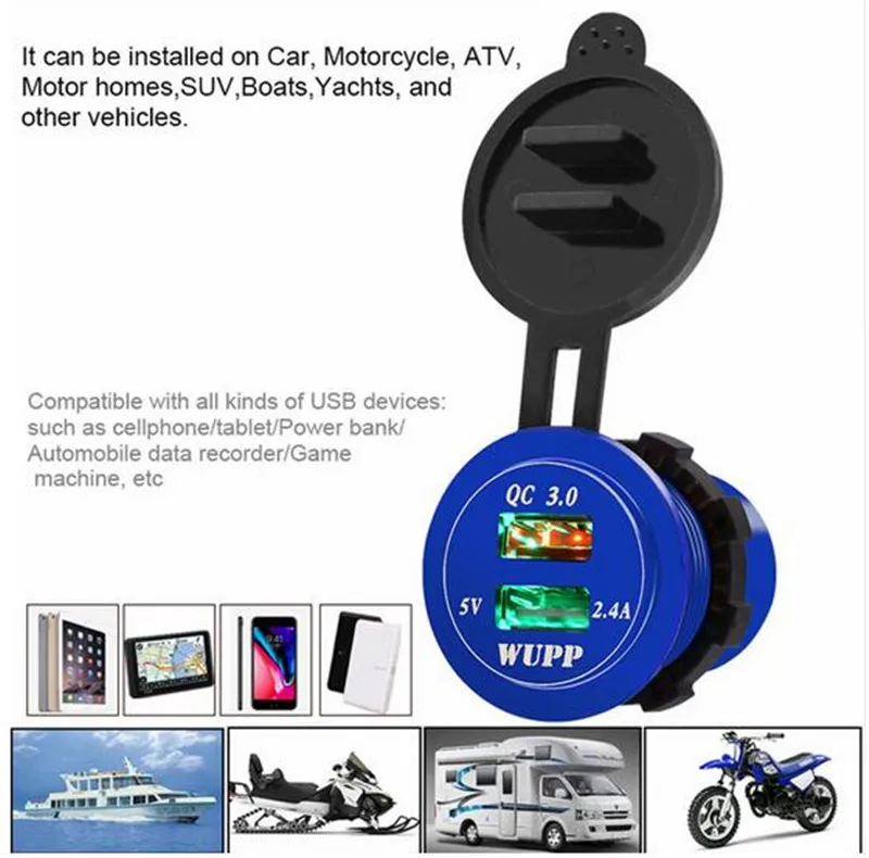 Автомобильное зарядное устройство WUPP QC 3 0 с двумя USB портами 12 24 В постоянного