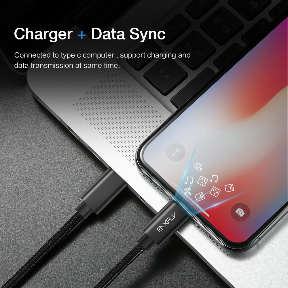 RAXFLY USB PD كابل الإضاءة إلى نوع C كابل شحن سلك ل فون XS ماكس XR X 8 7 زائد USB C إلى 8 دبوس مزامنة بيانات ل ماك بوك