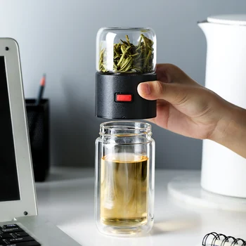 Oneisall Glass Tea Water Bottle with Infuser Tumbler Double Wall 400ml Loose Tea and Water Separation Tea Bottle Mug for Travel 3