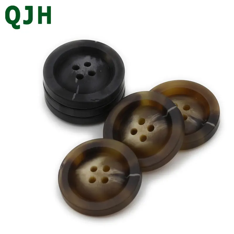 

QJH 1pcs Coffee Black Resin Buttons For Windbreaker Coat 4-Holes Round Sewing Buttons Handmade Clothing Accessory DIY Materials