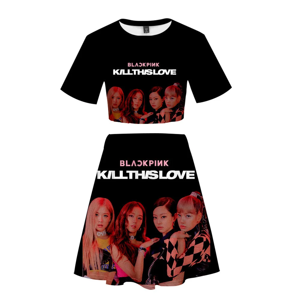 Корейский KPOP BLACKPINK KILL THIS LOVE Album женские комплекты укороченный топ и юбка комплект из двух предметов летняя одежда Conjunto Feminino