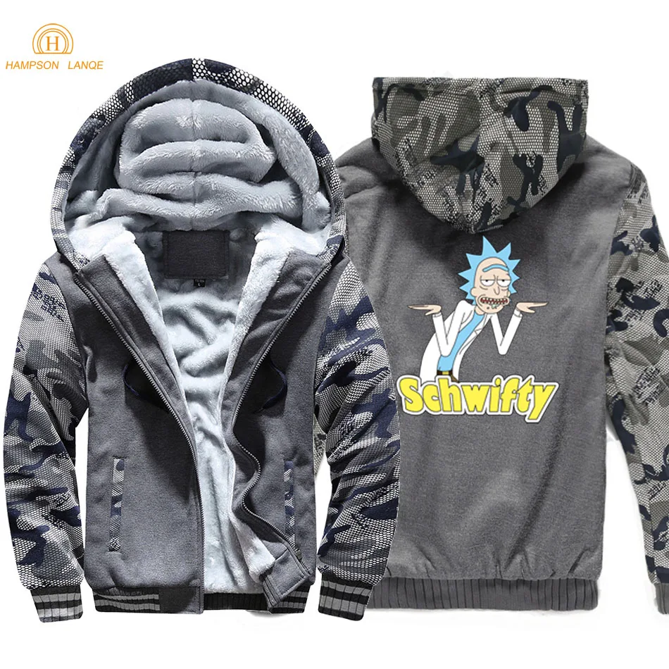 

Rick And Morty Schwifty Printed Funny Camouflage Hoodies Men 2019 Autumn Winter Warm Fleece Sweatshirts Black Navy Gray Hoodie