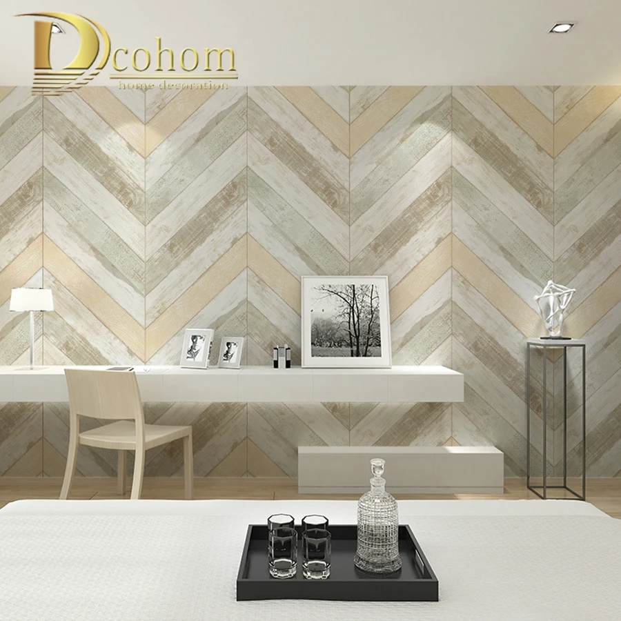 Mediterranean Style Wooden Wallpaper Roll Beige Blue Striped Wall Paper Vintage Non Woven Paper Wall Decoration For Bedroom Mediterranean Style Wooden Wallpaper Roll Beige Blue Striped Wall Paper Vintage Non Woven Paper Wall Decoration For Bedroom
