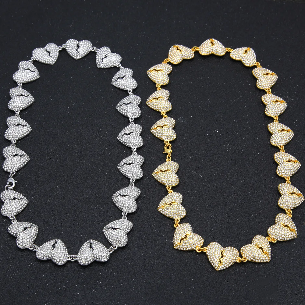 

Heart Miami Cuban Choker Square Link Necklace Gold Silver Color Iced Out Cubic Zirconia Rock Hip hop Style Men's Jewelry