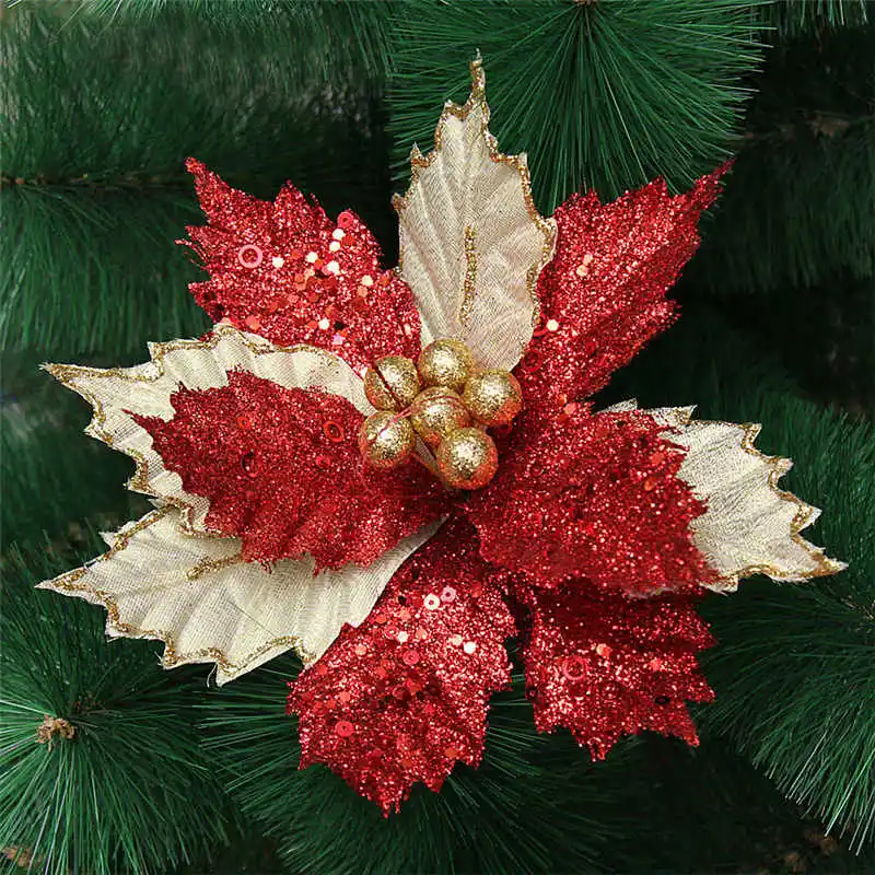 2018 Christmas Flowers Xmas Tree Decorations Glitter Hollow Wedding Party Home Decor Artificial Flowers #2o31 (7)