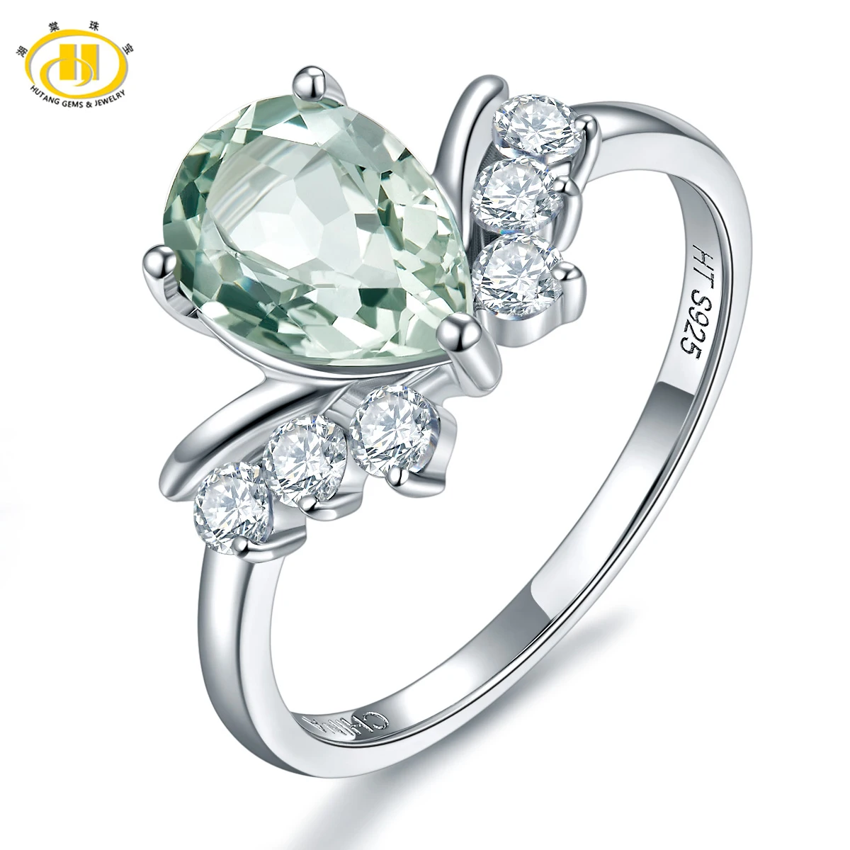 

Hutang 2.5ct Natural Green Amethyst Ring Solid 925 Sterling Silver Gemstone Fine Jewelry Ring for Women Wedding Gift