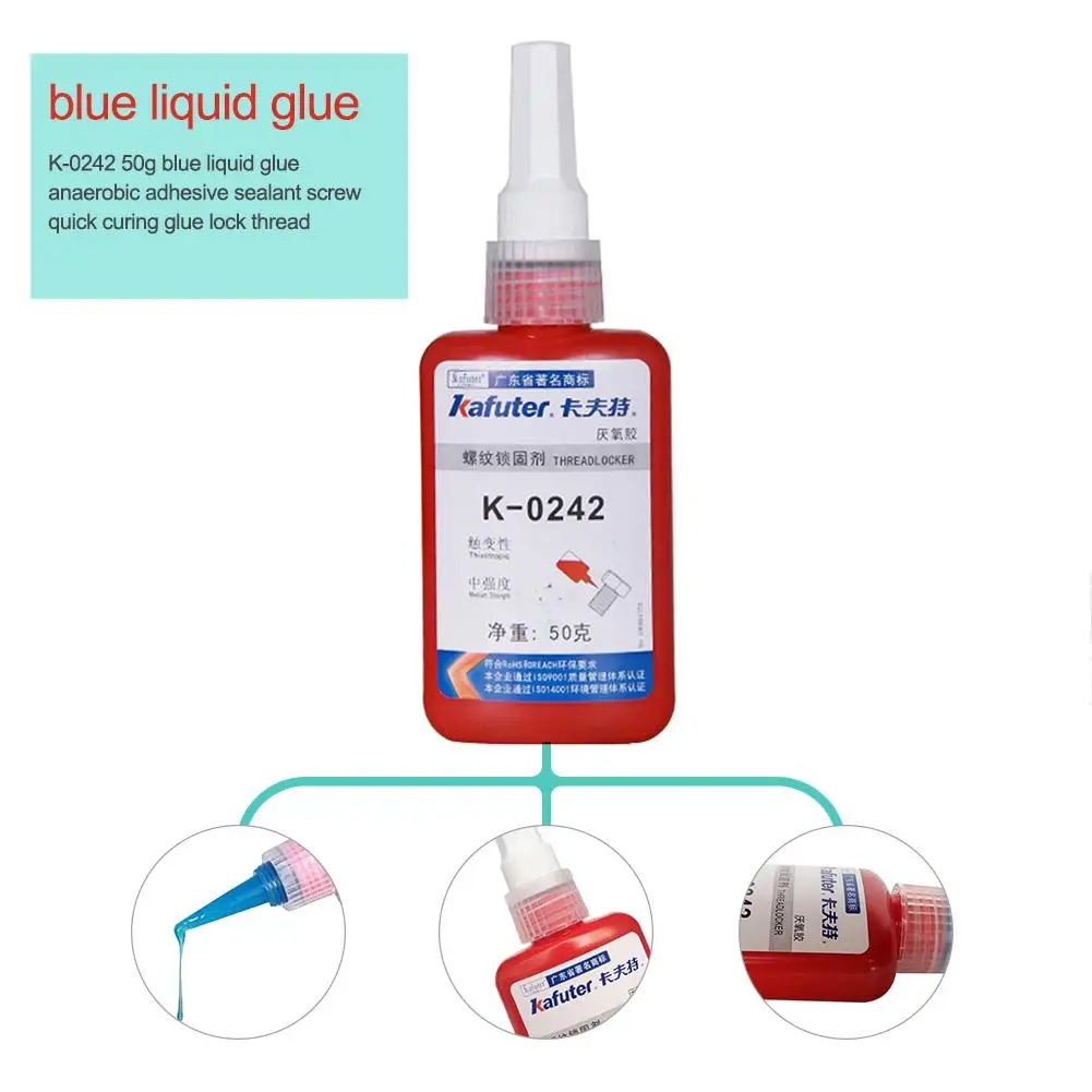 K-0242 50ml Auto Car Blue Liquid Glue Anaerobic Adhesive Sealant Screw Quick Curing Glue Lock Thread Car Accessories