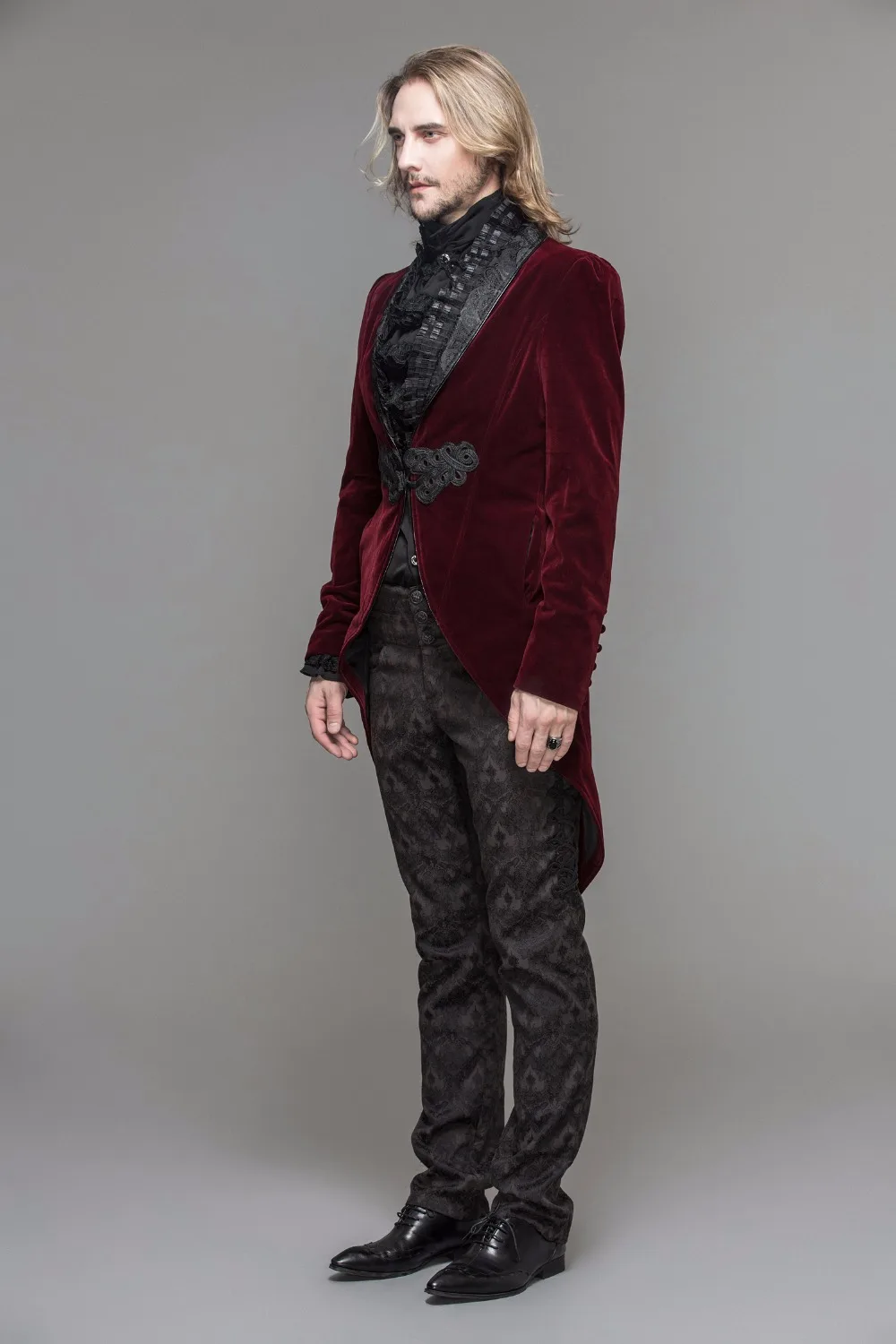 Дьявол Мода готический мужской пиджак стимпанк Черный Красный одна кнопка пальто ласточкин хвост Вечеринка ласточкин хвост пальто