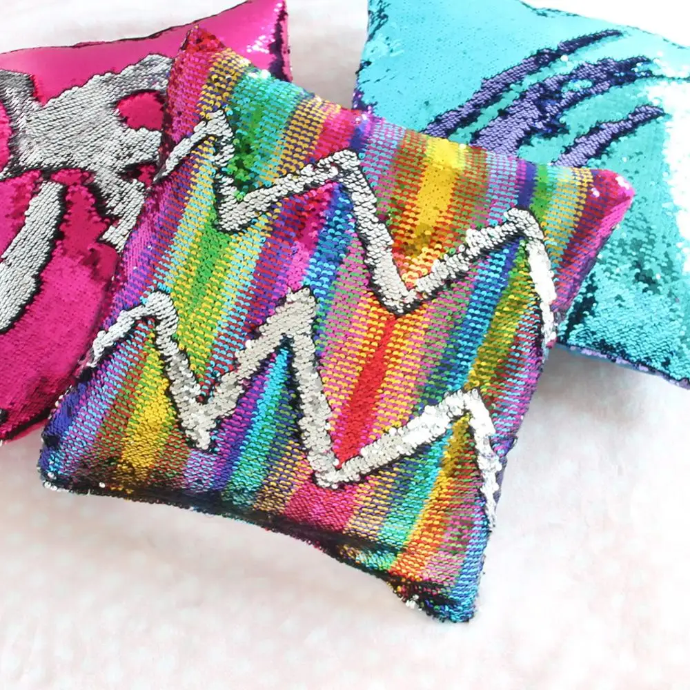 Icosy Mermaid Reversible Sequin Pillow Cover Decorative Cushions For Sofa Two Color Changing Pillowcase Cushion Home Decor | Дом и сад