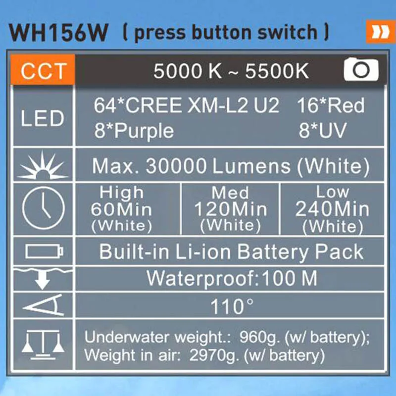 ARCHON DH150W WH156W Дайвинг светильник XM-L2 U2 УФ светодиодная вспышка светильник 30000 лм подводного погружения светильник s 150 метров водонепроницаемые фонарики