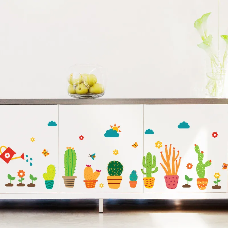 حديقة بوعاء النباتات 3d ملصقات الحائط ل غرف الاطفال ديكور غرفة الحضانة النافذة خزانة المطبخ زهرة الأطفال صائق الحائط الفن