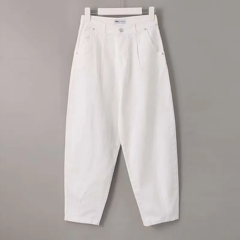 Белые джинсы с высокой талией, джинсовые шаровары, Джинсы бойфренда для женщин, свободные брюки, vaqueros mujer - Цвет: Белый