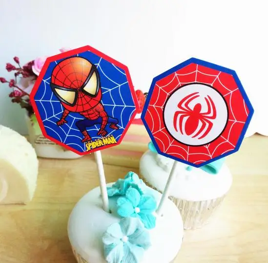 New Sale 200 PCS/LOT Spiderman Cupcake Topper Cake Accessories Kids