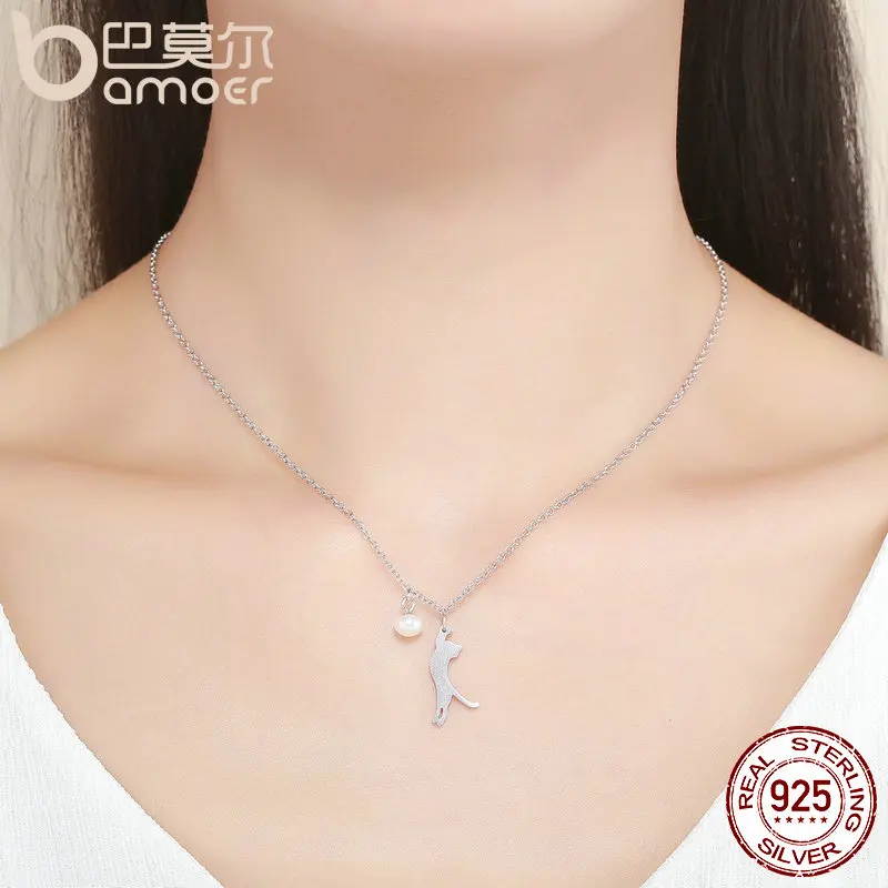 BAMOER Popular Real 100% 925 Sterling Silver Naughty Kitten Cat Women Pendant Necklaces Fashion Sterling Silver Jewelry SCN175 - Image 5