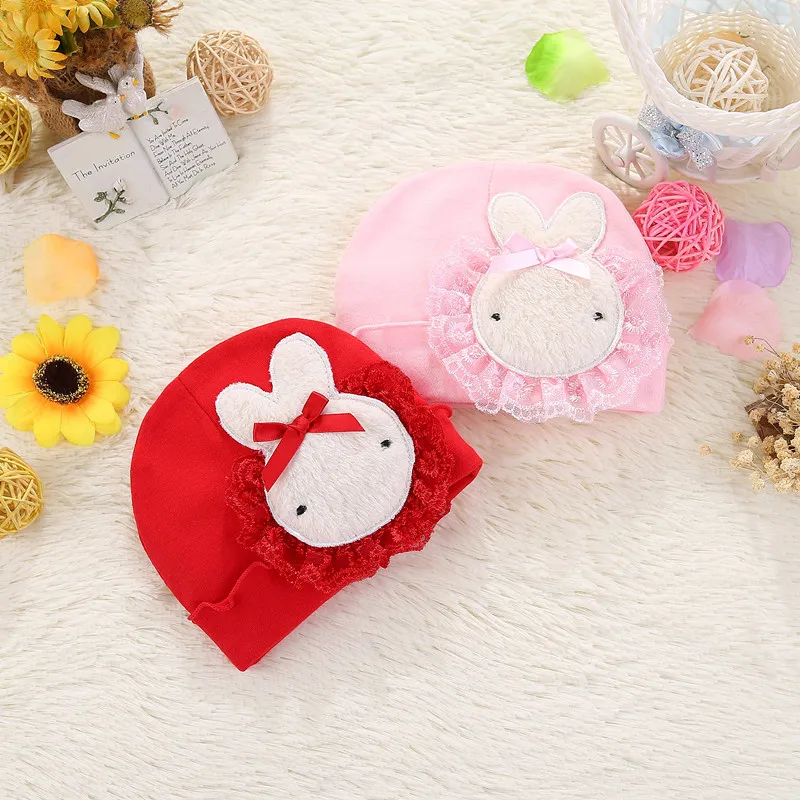

Baby Beanies Cap Newborn Girls Lace Princess Caps Baby Cartoon Rabbit Hat Infant Toddler Cotton Warm Hat 0-1T