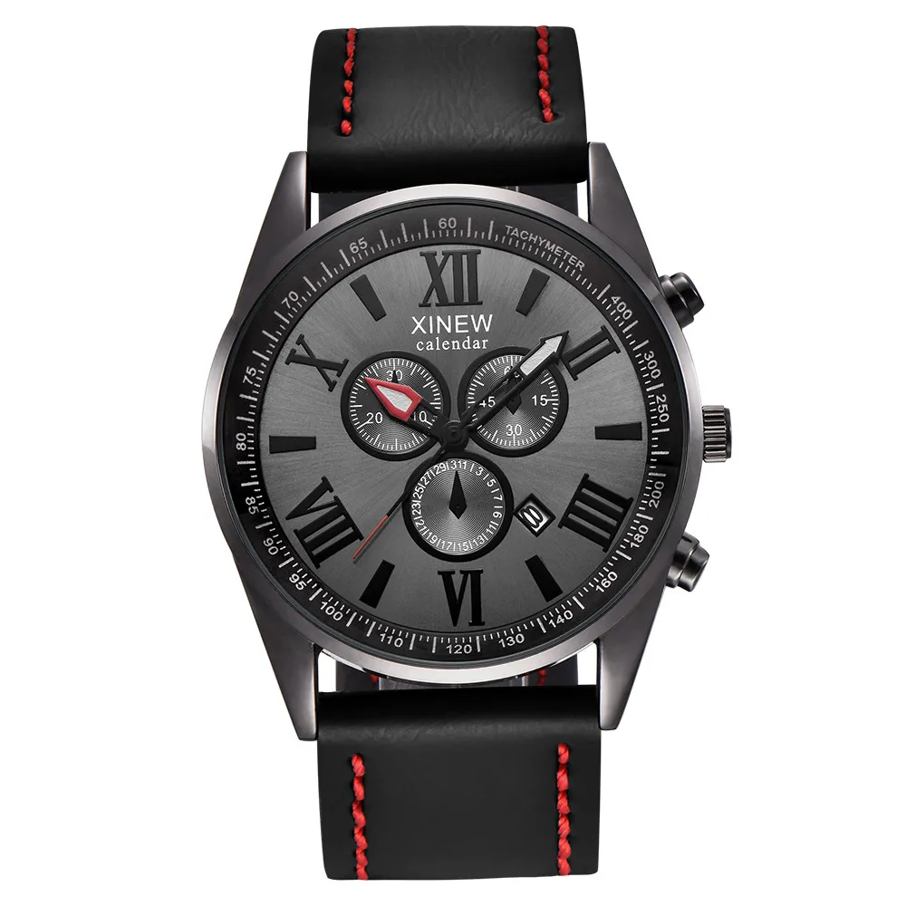 XINEW мужские часы кожаный ремешок Календарь Бизнес кварцевые часы модные часы мужские крутые часы Relogio Masculino для дропшиппинг 09 - Color: RD