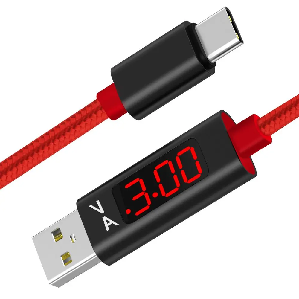 1 м Micro usb type C тестер напряжения тока метр дисплей нейлоновый плетеный кабель быстрой зарядки type-C для samsung S9 Note 8 Android - Цвет: Red Type C