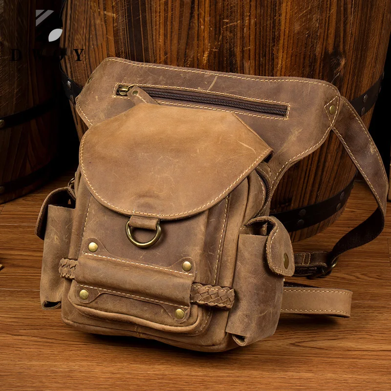 Hot Product  Crazy Horse/Oil Wax Genuine Leather Waist Bag Motorcycle Riding Men Hip Bum Fanny Belt Pack Vintage