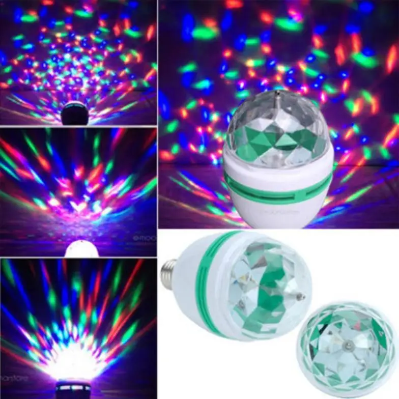 Красивая Светодиодная лампа E27 3 Вт цветная вращающаяся RGB для рождественской