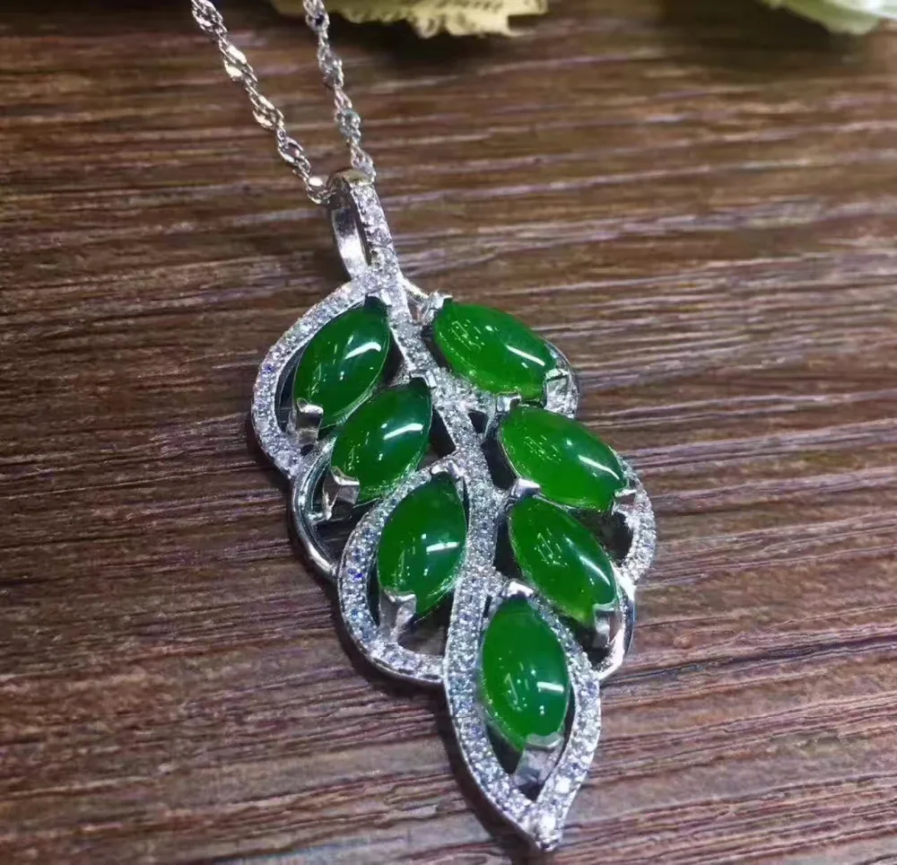 Naturel vert jasper gem pendentif naturel pierre gemme pendentif collier S925 argent élégant mode f