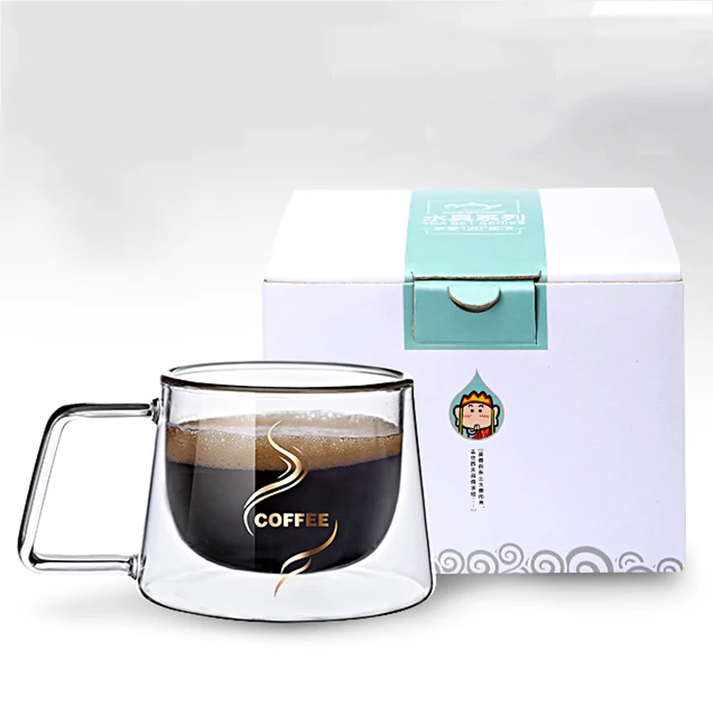 9 HIBOUR Double Glass Coffee Mug with Handle As Gift for Boy and Girl American style Cup Handgrip Cups and Mugs Creative Drinkware