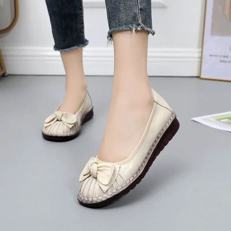 MUYANG Genuine Leather Spring Autumn Handmade Comfortable Shoes Women Loafers Soft Leather Women Flats Shoes