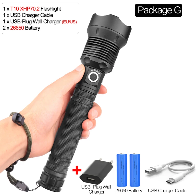 Package G Самая мощная лампа XHP70.2 самый мощный фонарик USB Zoom СВЕТОДИОДНЫЙ Фонарь XHP70 XHP50 18650 или 26650 батарея Лучший Отдых на природе - Испускаемый цвет: Package G
