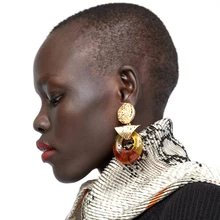 

DIYMIN ZA Big Resin Drop Dangle Earrings For Women Accessories Bohemian Gold Geometric Metal Statement Earrings