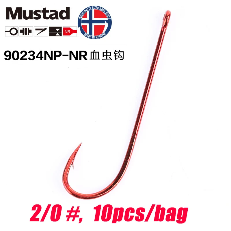 Mustad Norway происхождения рыболовный крючок EX-Long хвостовик кровопрочный червь высокой интенсивности рыболовные снасти крючок рыболовные принадлежности, 90234NP-NR - Цвет: 2-0