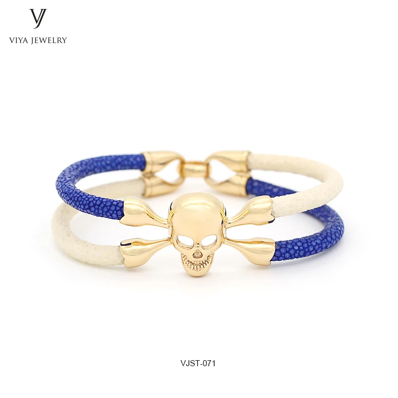 customized mixed color stingray leather bracelet,two colors leather bracelet stingray skull bracelet (8)