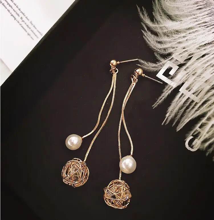 

Hollow-out ball tassel earring sparkles water auger contracted joker eardrop is long paragraph auger