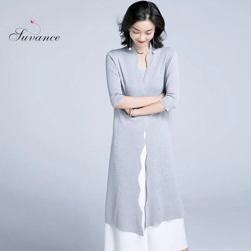 Suvance Summer Office Lady Irregular Collar Fashion Knitted Sunscreen Women Long Cardigan |