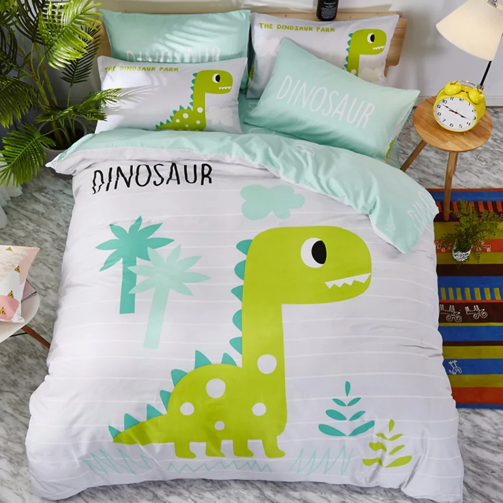 

Cartoon cotton 3/4Pcs Bedding Set Twin Full Queen Bedclothes Duvet Cover Flat Bed Sheet Pillowcase bedroom Home textile dinosaur