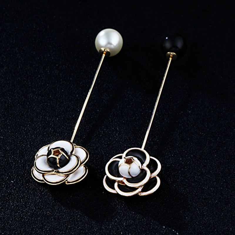 新ブランド24 K Gpエナメル椿の花スティックピンブローチレディパールエンドラペルピンジュエリーアクセサリーギフト Brooches Aliexpress