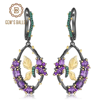 

GEM'S BALLET 4.08Ct Natural Amethyst Earrings 925 Sterling Silver Handmade Branch Butterfly Drop Earrings for Women Fine Bijoux