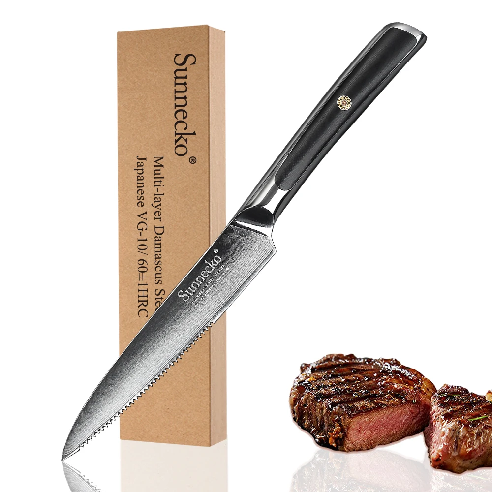 SUNNECKO Professional 5" Steak Knife Damascus Japanese VG10 Core Steel