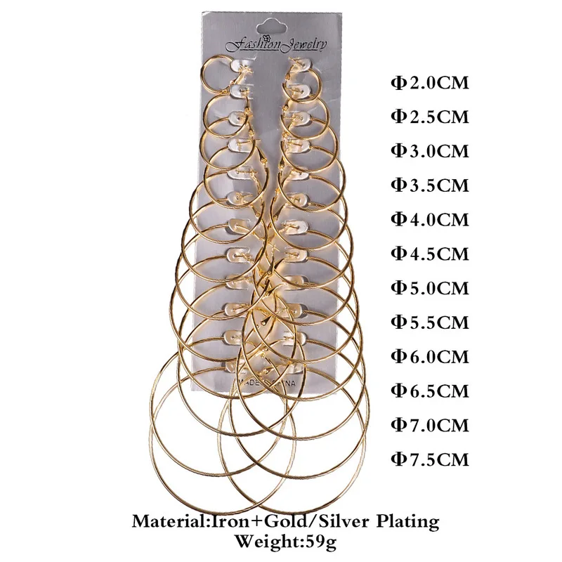 Модная новинка 6/12 пар/набор золотой серебряный большой круг обруч серьги для женщин золотые серебряные ювелирные изделия серьги год