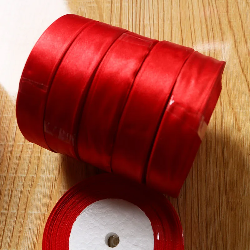 

25 Yards RDE Silk Satin Ribbon Wedding Party Decoration Gift Wrapping Christmas New Year Apparel Sewing Fabric Ribbon