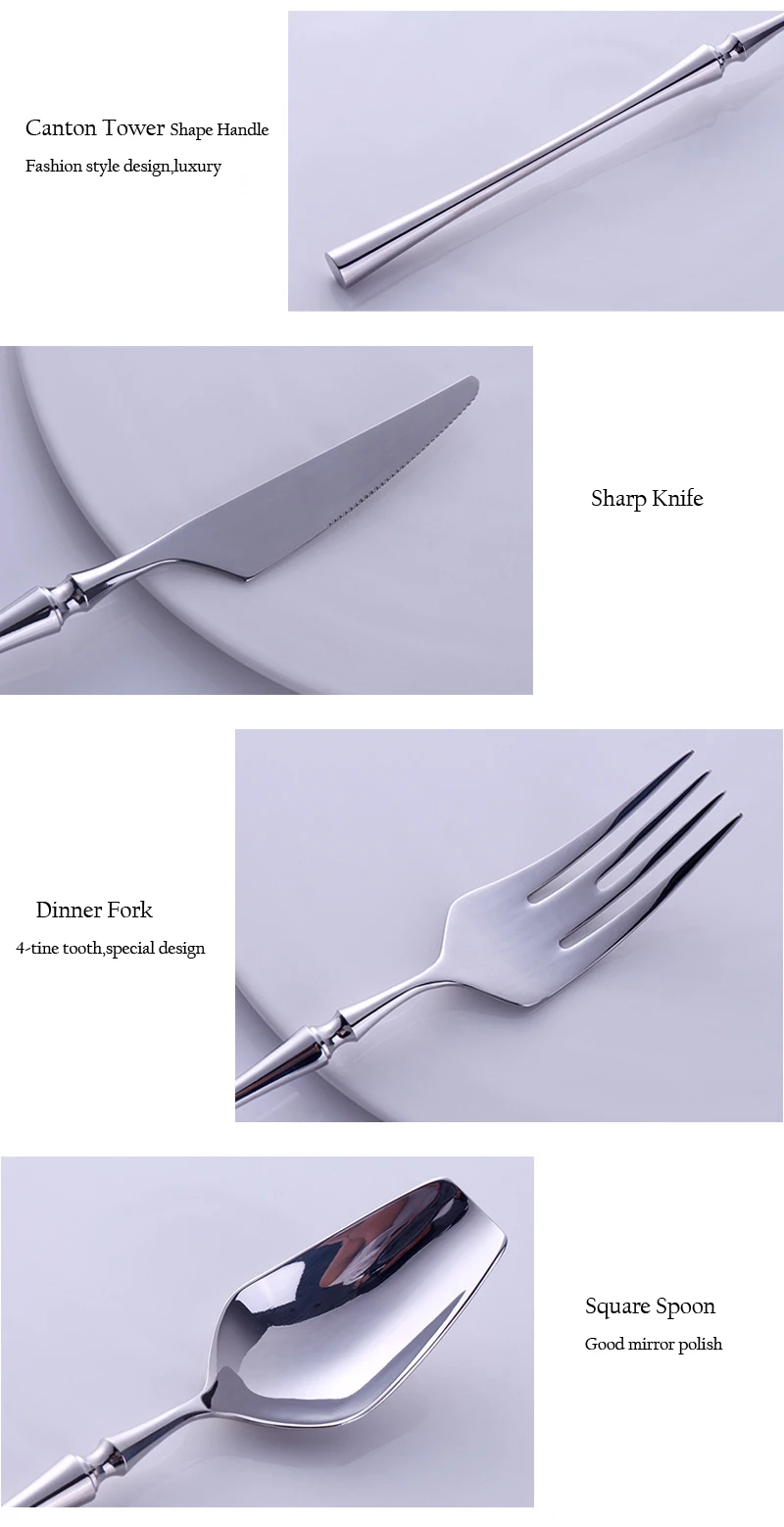 4pcs Dinnerware Set Western Portable Cutlery Set Stainless Steel Travel Silverware Luxury Handle Knife Fork Dinner Tableware Set