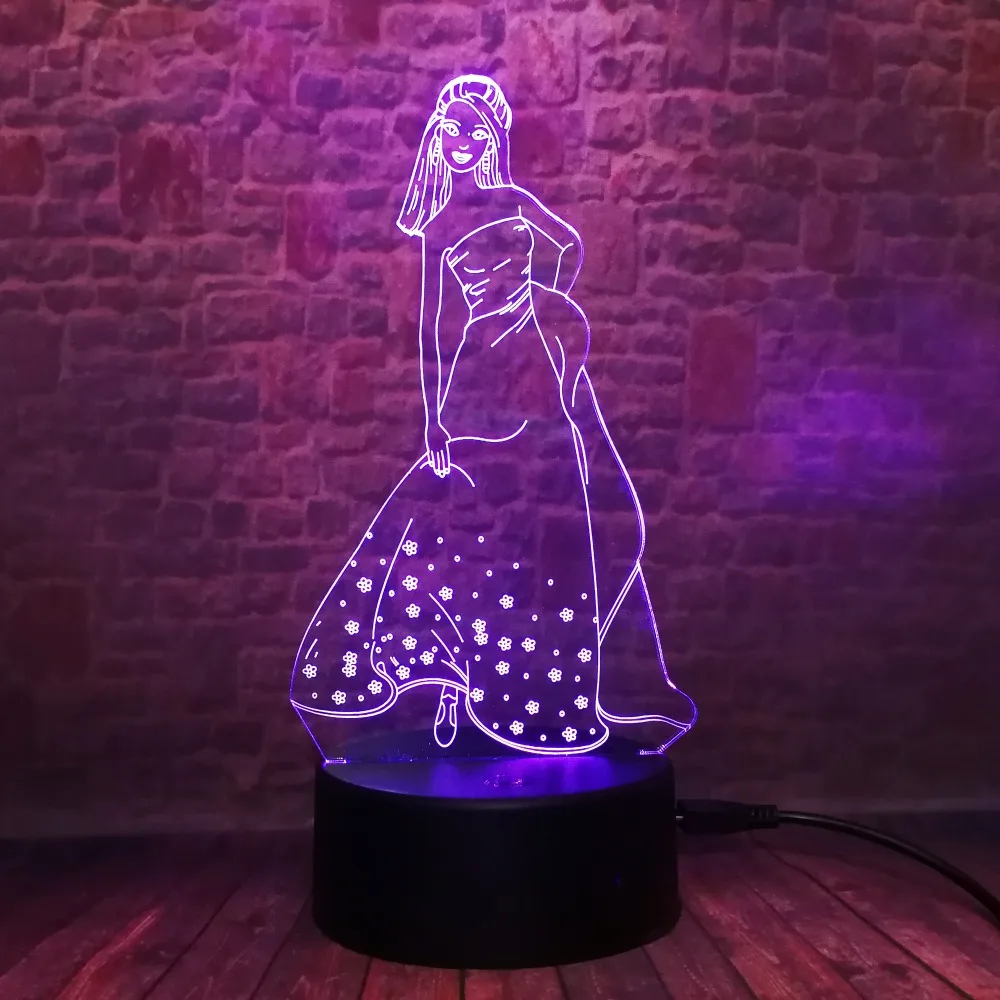 Amroe Горячая 3D с изображением мультипликационного персонажа Kawaii персонажей Ститч Минни Микки робот принцессы queen «Принцесса Эльза» для девочек, 7 цветов RGB светодиодный ночной Светильник подарки для детей