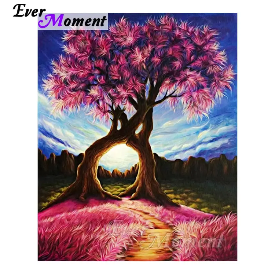

Ever Moment Diamond Painting Tree Pink Flower 5D DIY Rhinestone Full Square Resin Diamond Embroidery Decor For Home S2F309