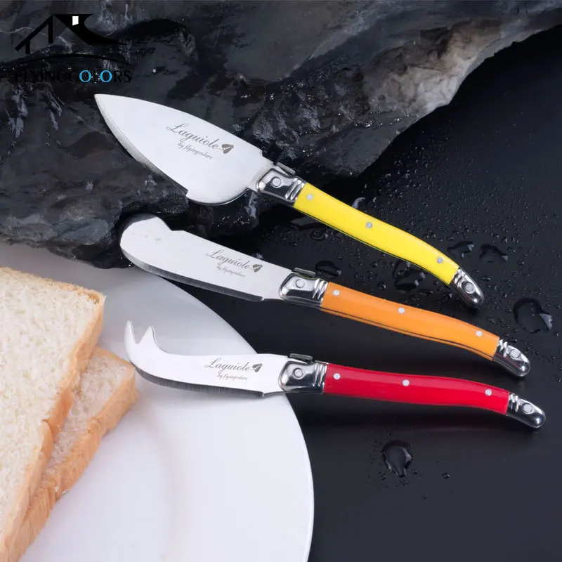 Laguiole Style 3 Piece Cheese Spreaders Knives Jam Butter Knife w/ Colorful Handles Cheese Knife