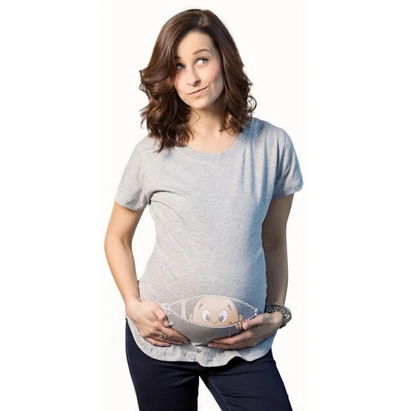 Летнее платье для беременных и матерей после родов футболка Для женщин с рисунком героев из мультфильмов; с детским рисунком глядя для будующих мам Забавные футболки плюс Размеры M-3XL DS19 - Цвет: Серый