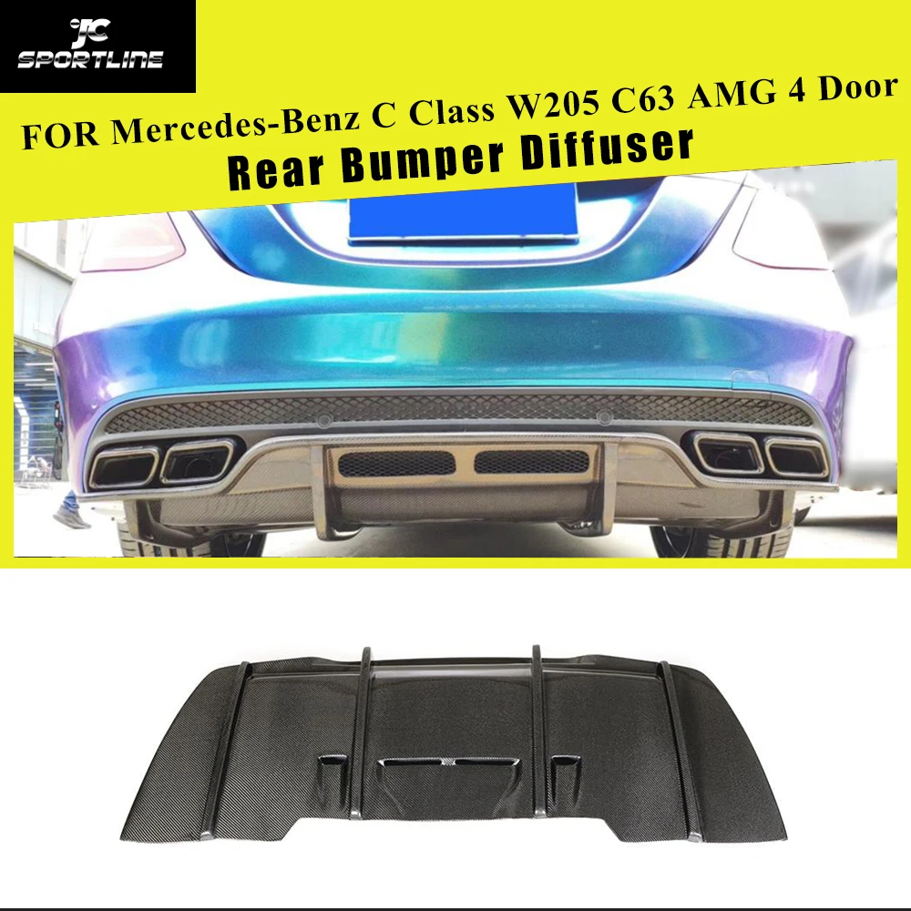 Car Rear Bumper Diffuser Spoiler Lip for Mercedes-Benz C Class W205 C63 AMG 4 Door only 2015 - 2018 Carbon fiber P Styling | Автомобили и